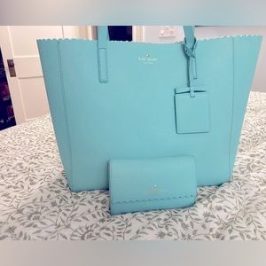 Kate Spade Aqua Blue Tote Bag and Wallet